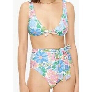 NWT J. Crew Floral Tie Front High Waisted Bikini Swimsuit Set Women's - Size XL